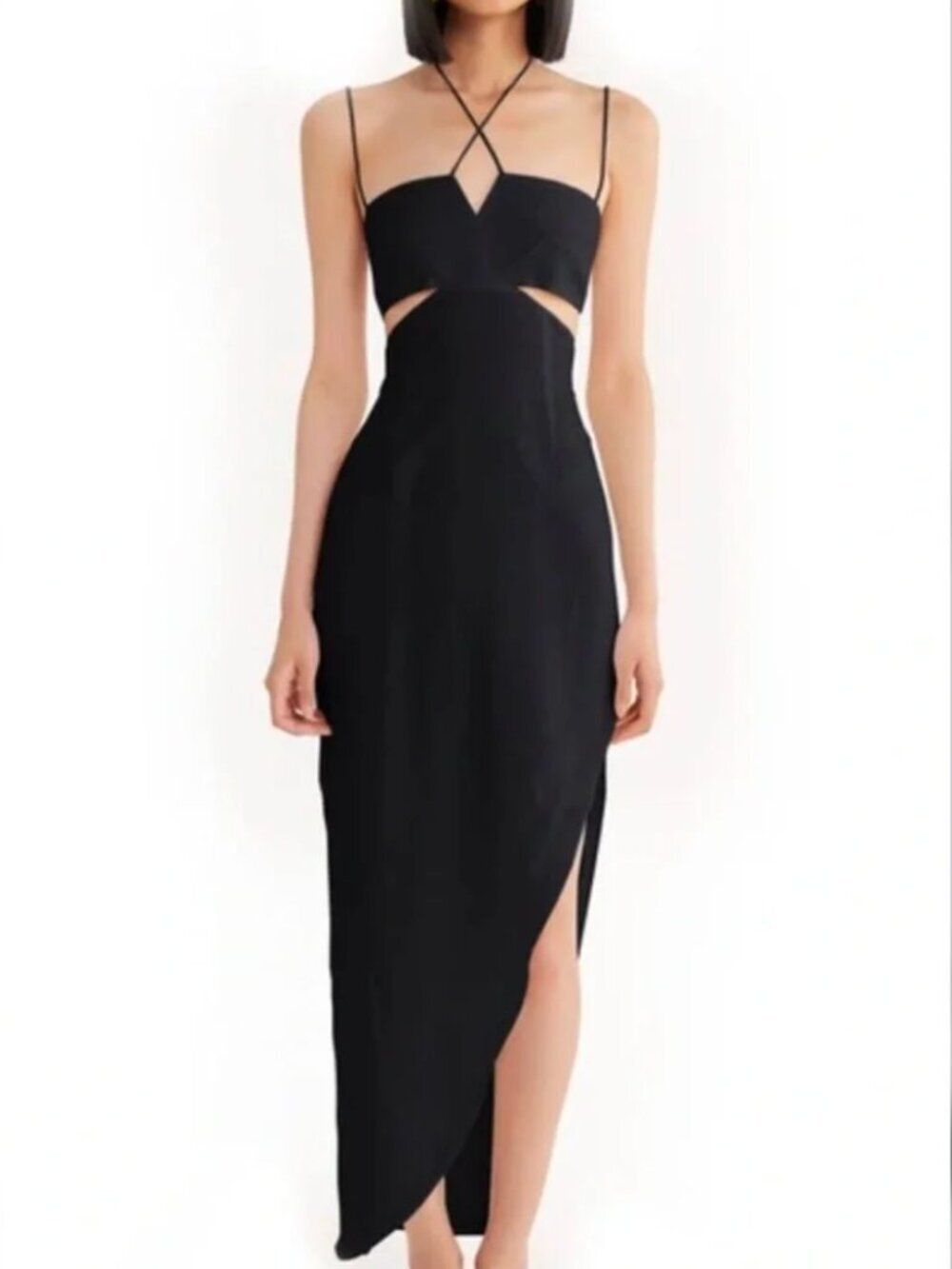 RUMER Freya Black Linen Cut Out Maxi Dress, Size Medium